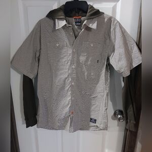 Boys Nike Button Up Hooded Thermal Sleeves Green Striped Size XL